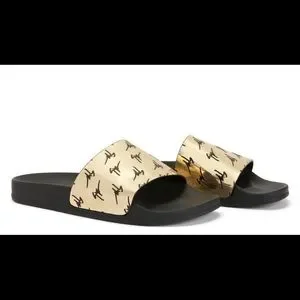 giuseppe zanotti BNIB reflective gold designer logo slipon sandals GIUSEPPEZANOTTIgoldflipflopsDS  main image 3